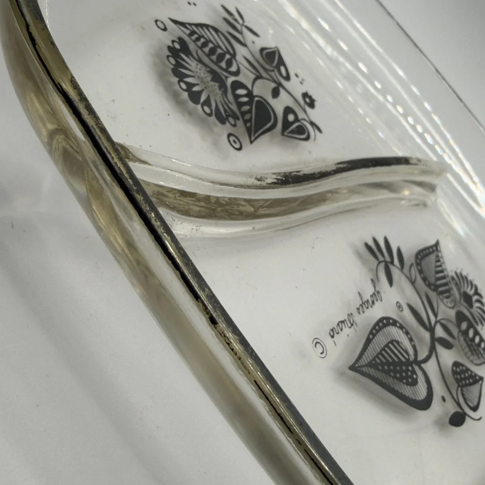 Georges Briard MCM Vintage Divided Silver Botanical Floral Glass Serving Tray